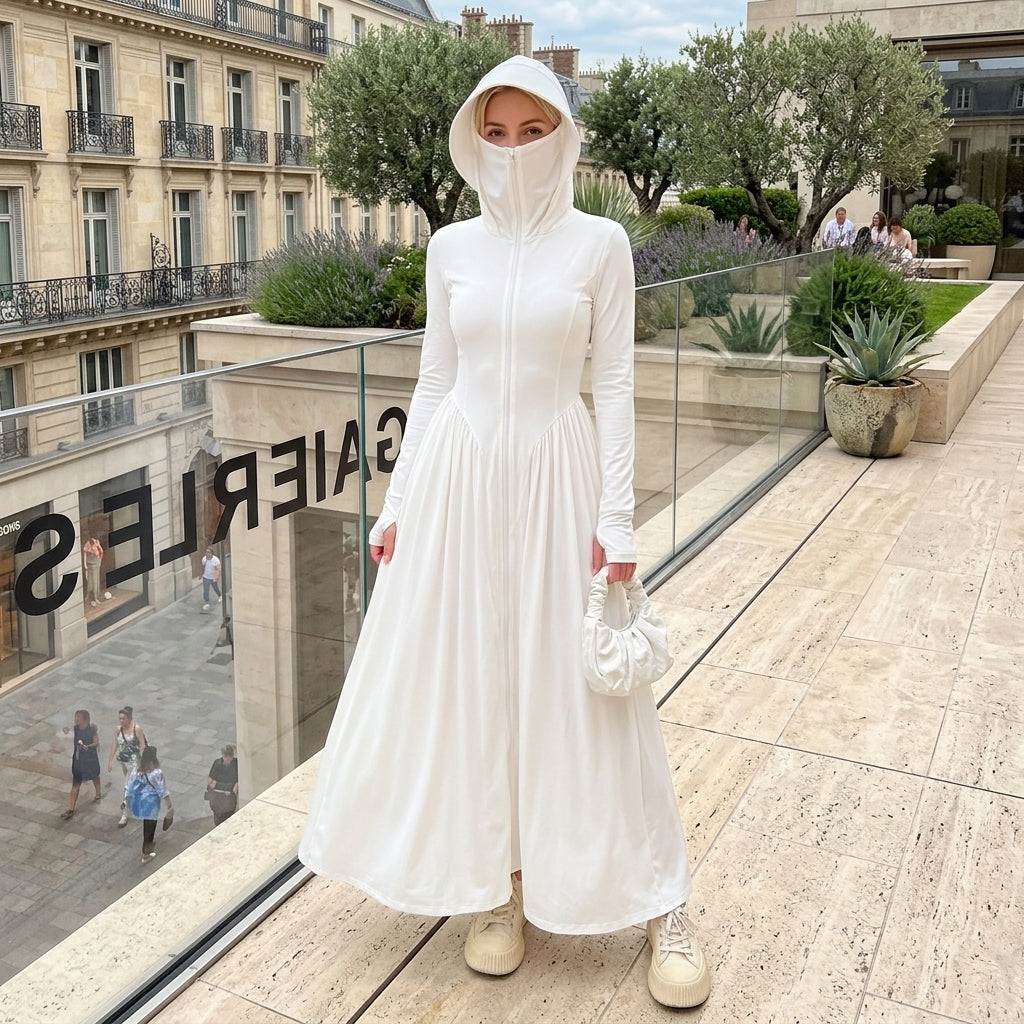 Full Length Ice Silk Sun Dress Women All-in-one UV Protection Outfit